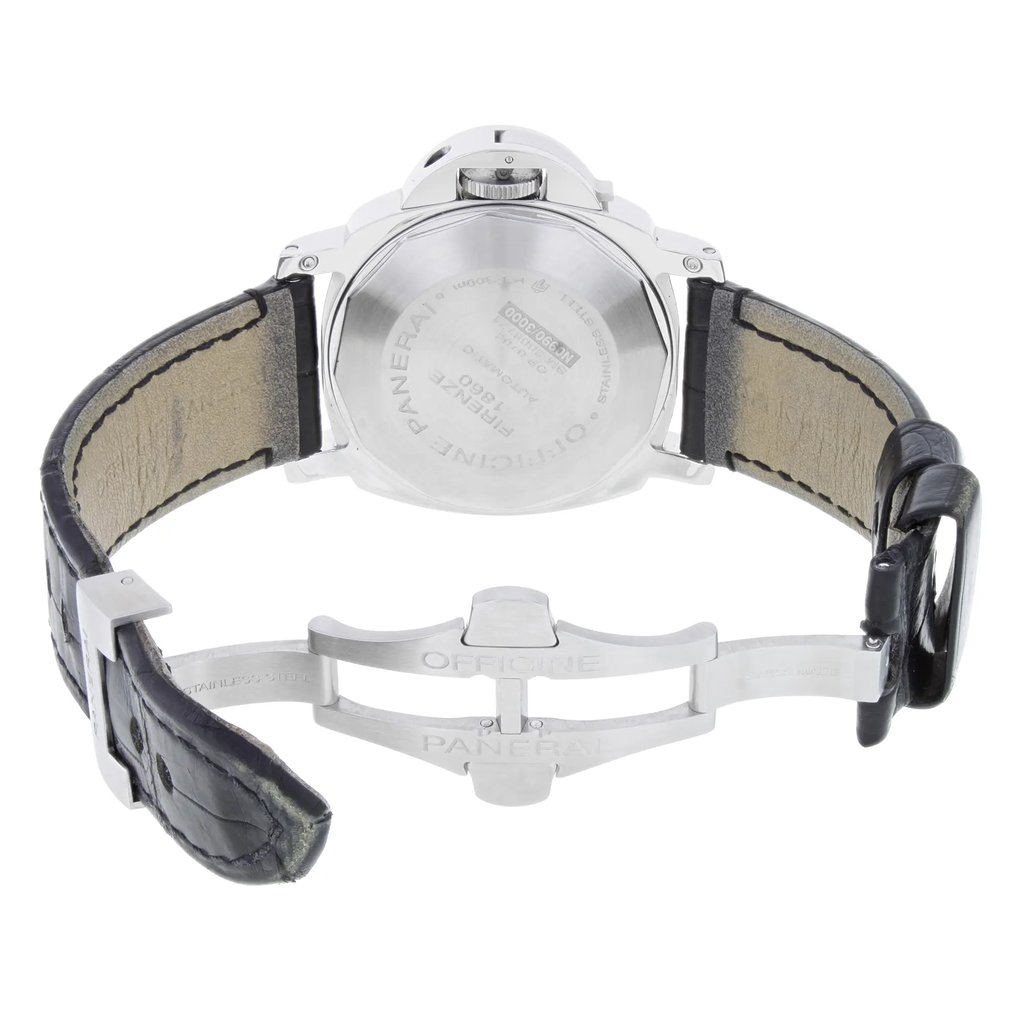 Back View Of {Caseback} Back Case And Open Leather Band Of Panerai PAM00104 Watch Pre Owned Condition