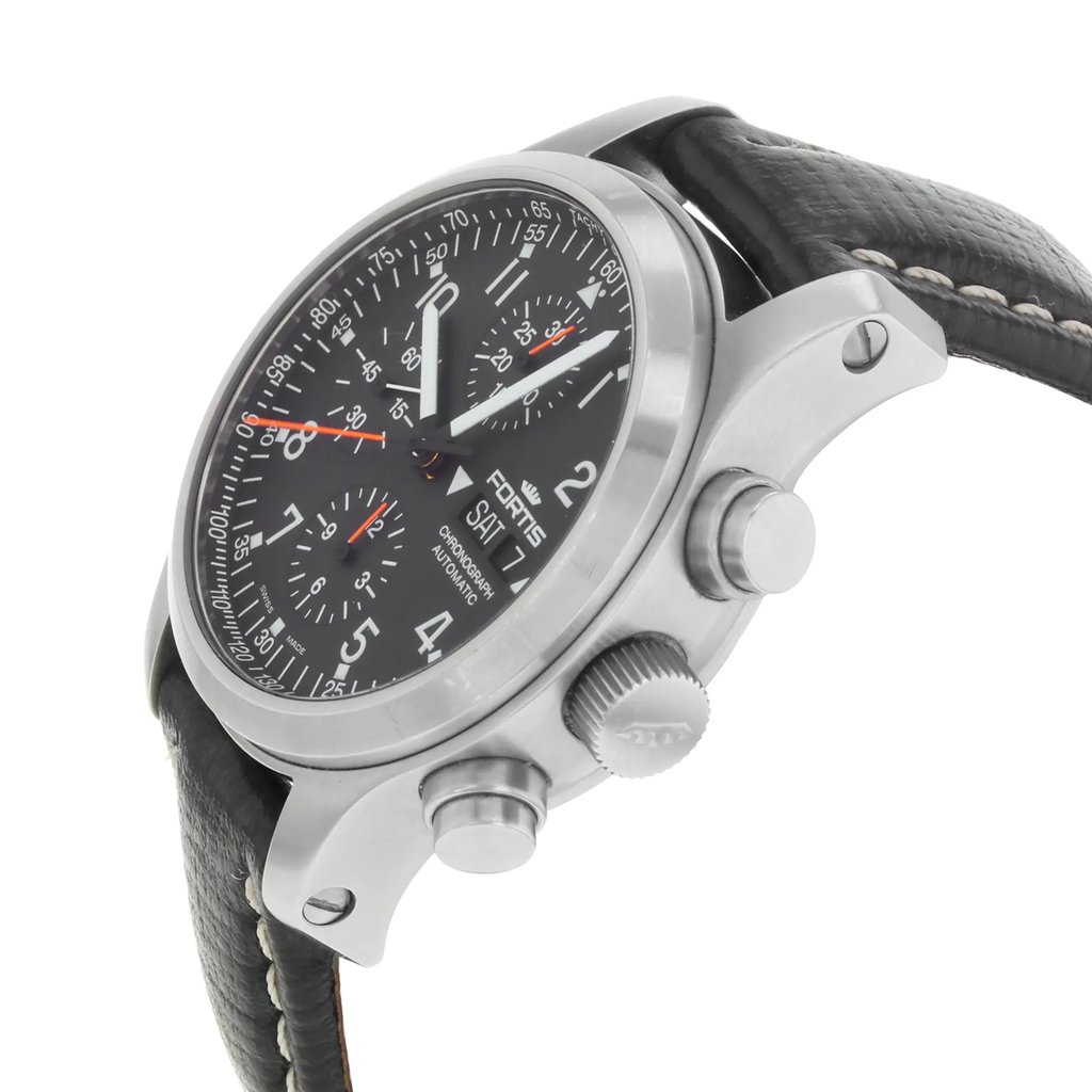 View Of Crown Facing Side Of Fortis 635.10.11 L.01 Stainless Steel Watch Pre Owned Condition