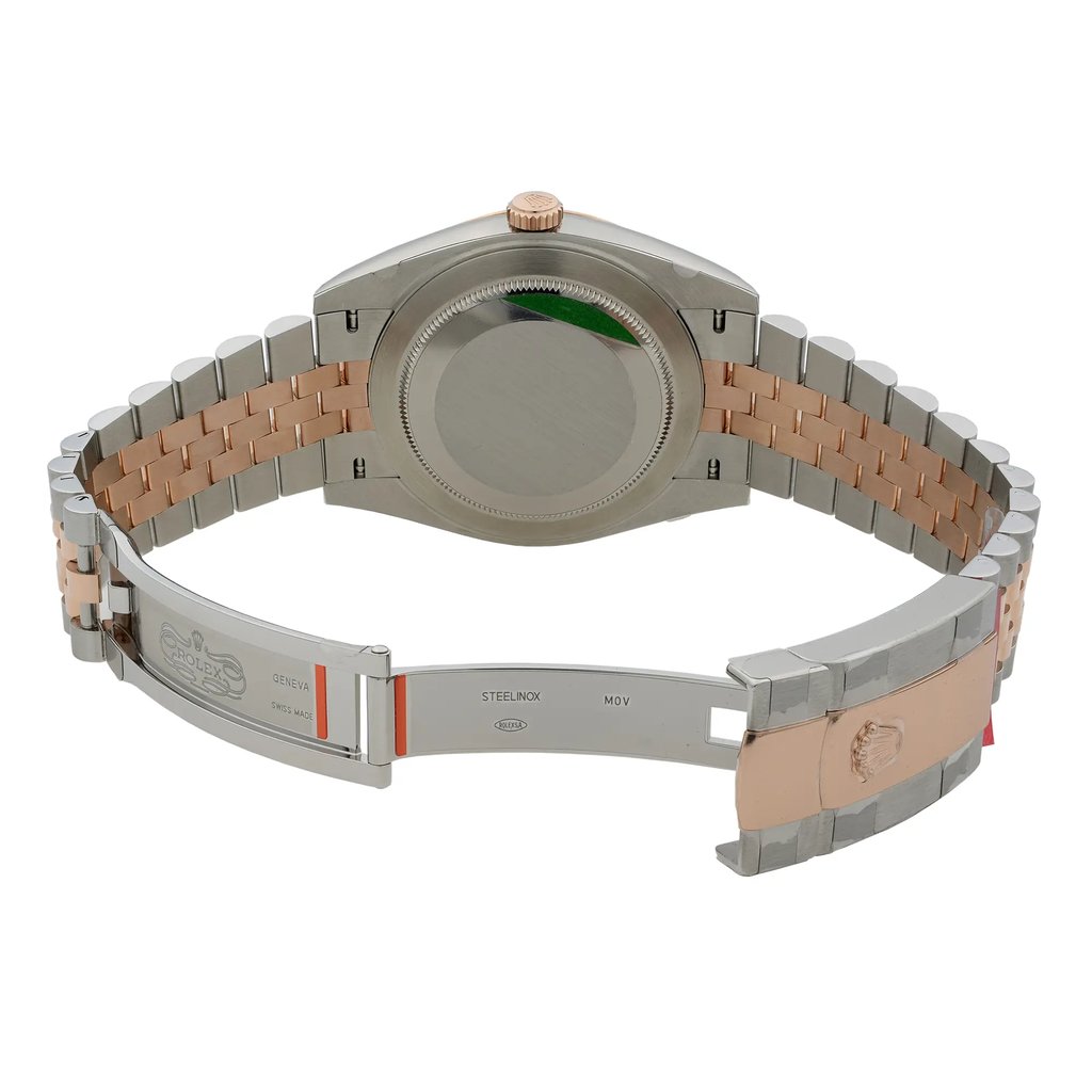 Back View Of {Caseback} Back Case And Open Stainless and Solid Gold Band Of Rolex 126301 Watch Unworn Condition