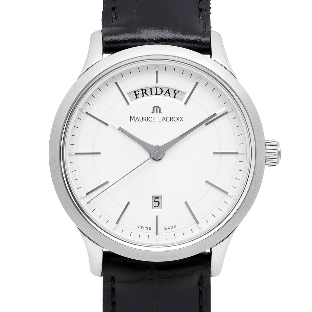 Up Close Front Facing Picture Of Maurice Lacroix LC1007-SS001-130 Stainless Steel Watch Unworn Condition