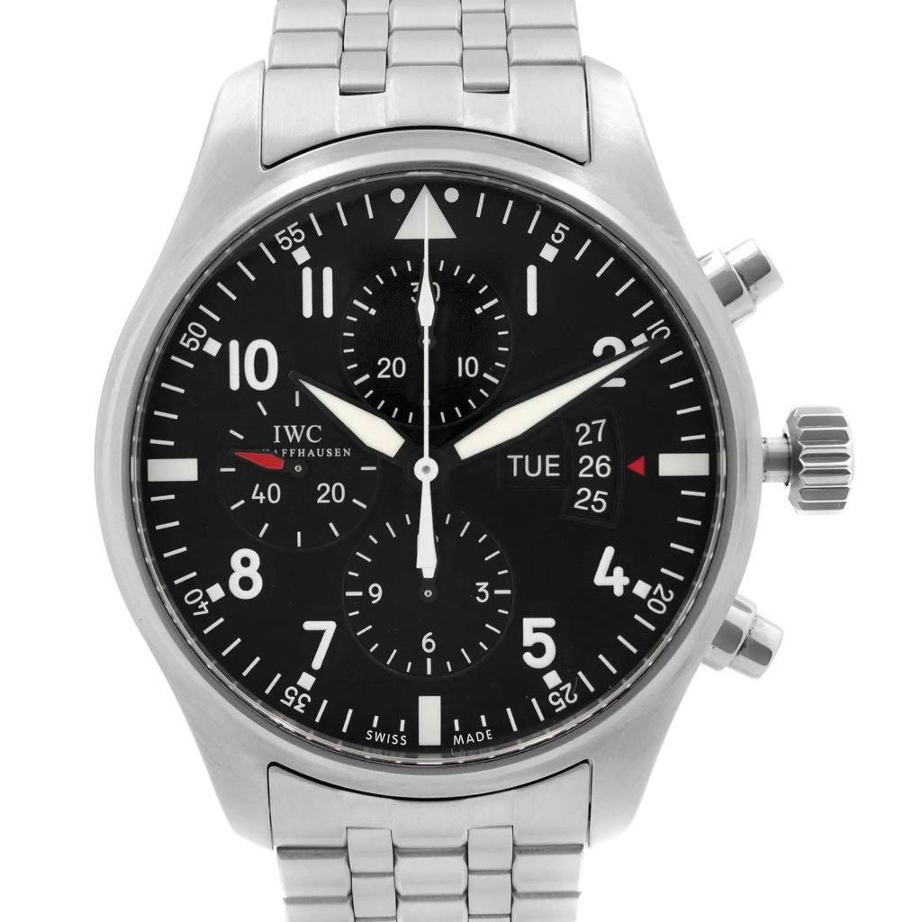 Up Close Front Facing Picture Of IWC IW377704 Stainless Steel Watch Pre Owned Condition