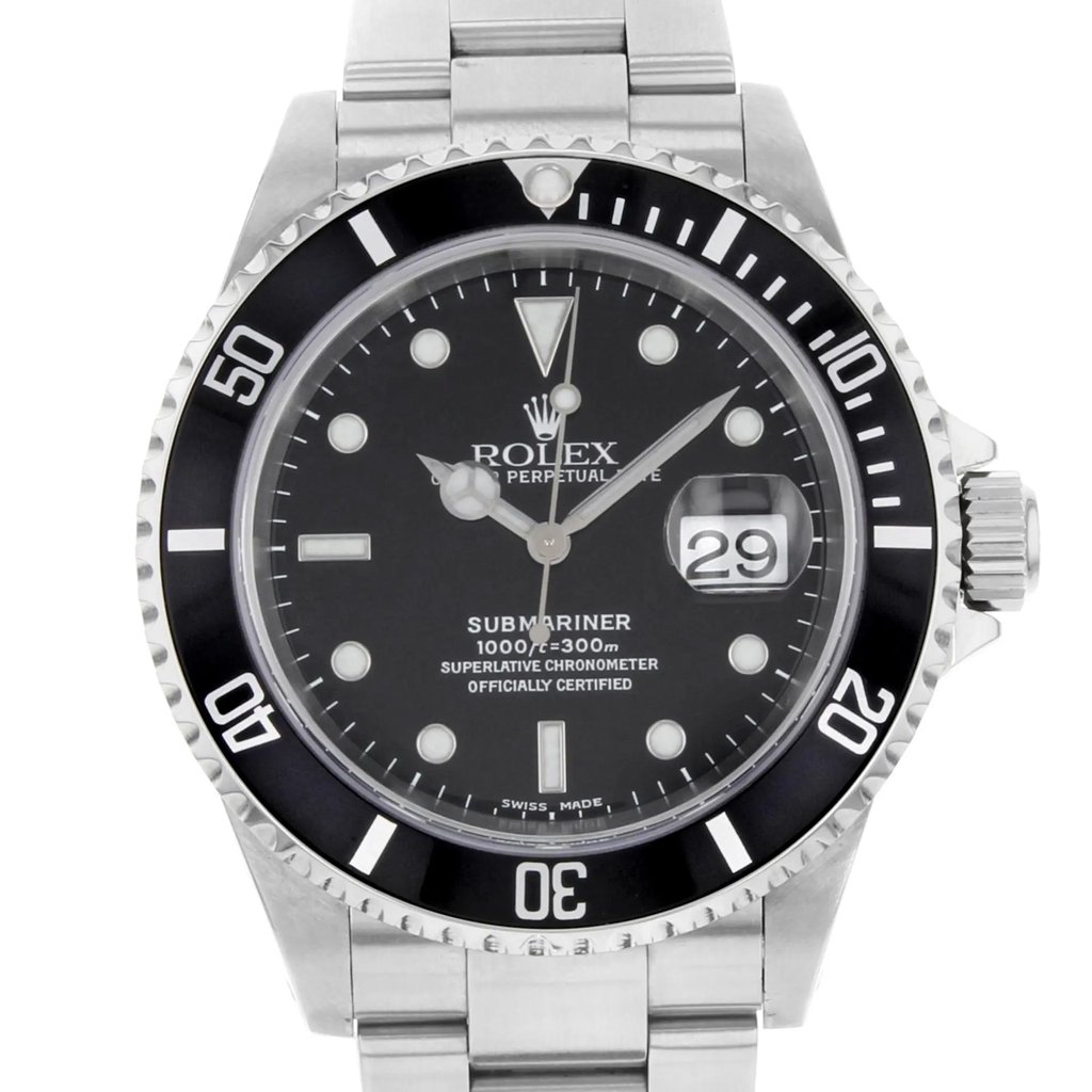 Up Close Front Facing Picture Of Rolex 16610 Stainless Steel Watch Pre Owned Condition