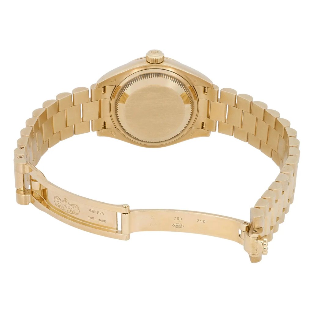 Back View Of Solid Back Case And Open Yellow Gold Band Of Rolex 279178 Watch Pre Owned Condition