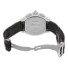 An image of a pre-owned wristwatch focusing on the back view with the clasp open. The watch is positioned centrally, displaying its stainless steel backplate with engraved details. The angle captures the curvature of the black strap and the metal clasp from a close distance, highlighting the watch’s craftsmanship and design features.