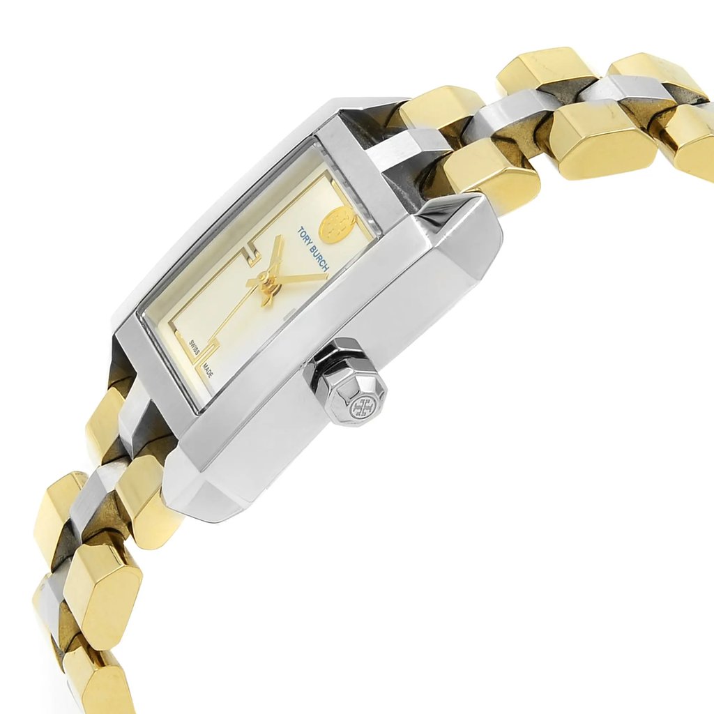 View Of Crown Facing Side Of Tory Burch TB1102 Stainless Steel Watch Pre Owned Condition