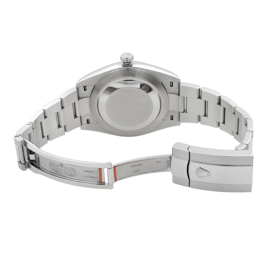 Back View Of Solid Back Case And Open Stainless Steel Band Of Rolex 126334 Watch Pre Owned Condition