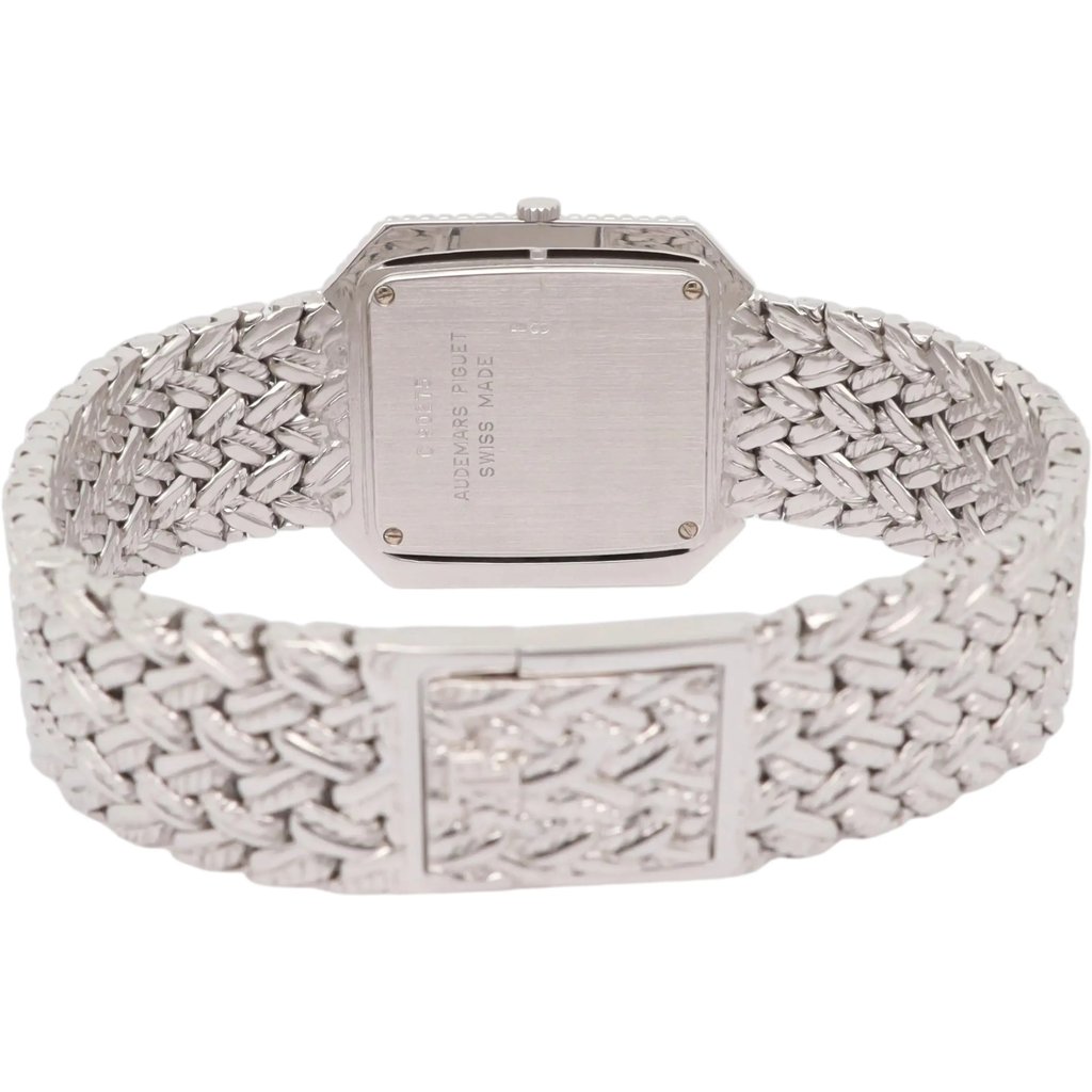Back View Of Screwback Back Case And Closed White Gold Band Of Audemars Piguet 047428 Watch Pre Owned Condition