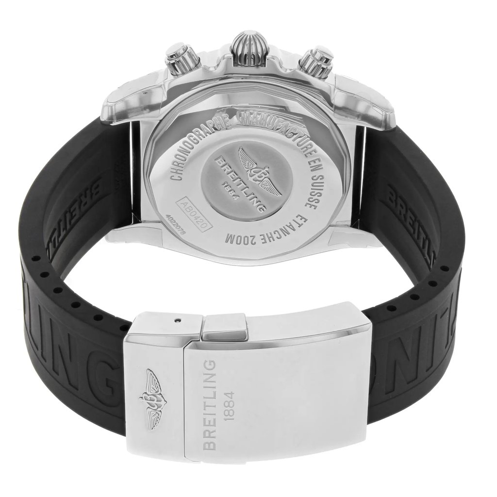 Back View Of {Caseback} Back Case And Closed Rubber Band Of Breitling AB042011/BB56-153S Watch Display Model Condition