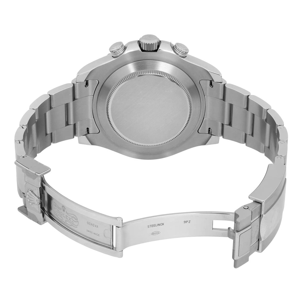 Back View Of Solid Back Case And Open Stainless Steel Band Of Rolex 116680 Watch Pre Owned Condition