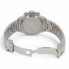 An image of a pre-owned men's Rolex wristwatch shown from the back. The watch is positioned upright, displaying its stainless steel case and bracelet. The angle is slightly elevated, capturing the closed clasp and the chronograph buttons on the side. The distance is close-up, highlighting the brushed metal finish and detailing on the bracelet links.