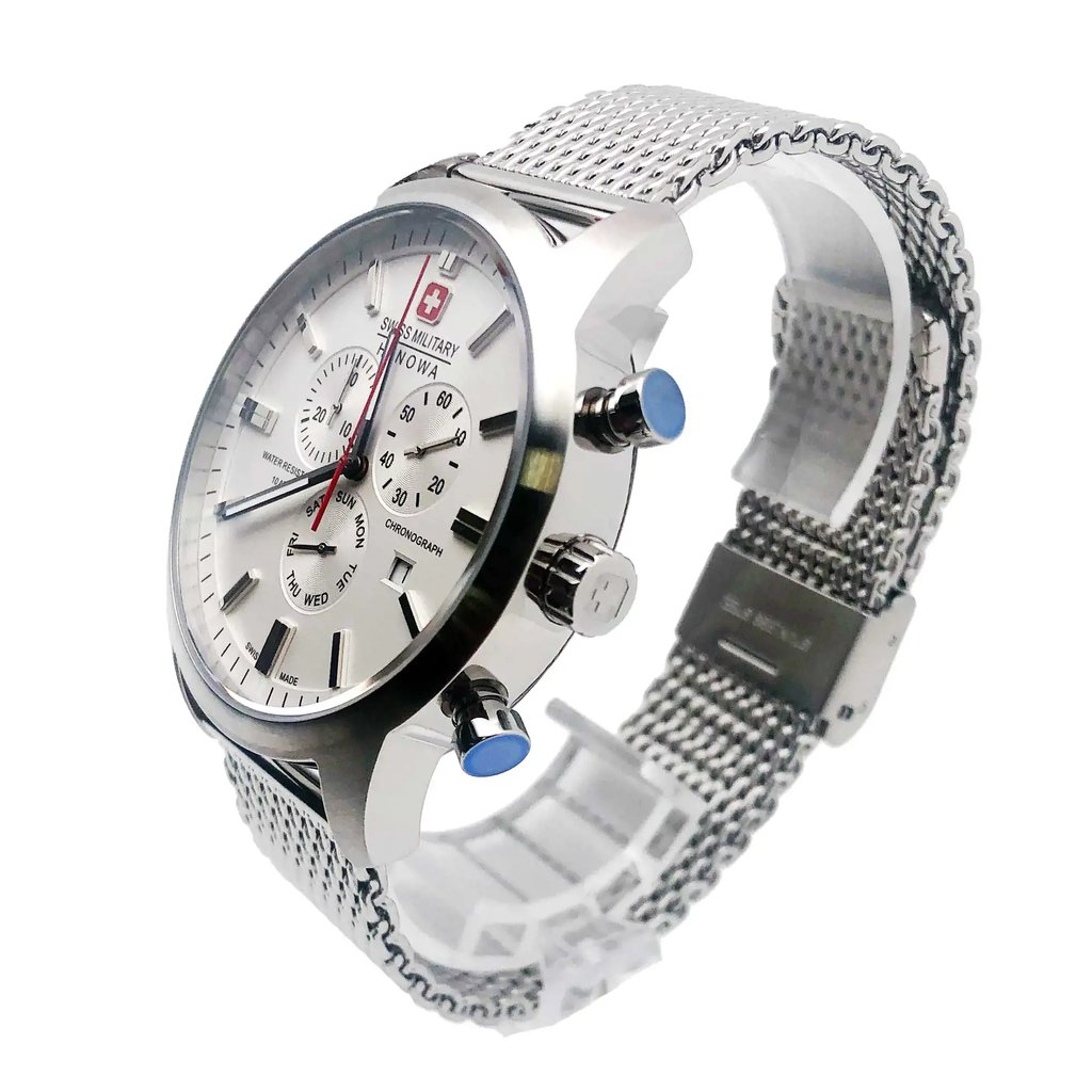 View Of Crown Facing Side Of Swiss Military Hanowa 06-3308.04.001 Stainless Steel Watch Display Model Condition