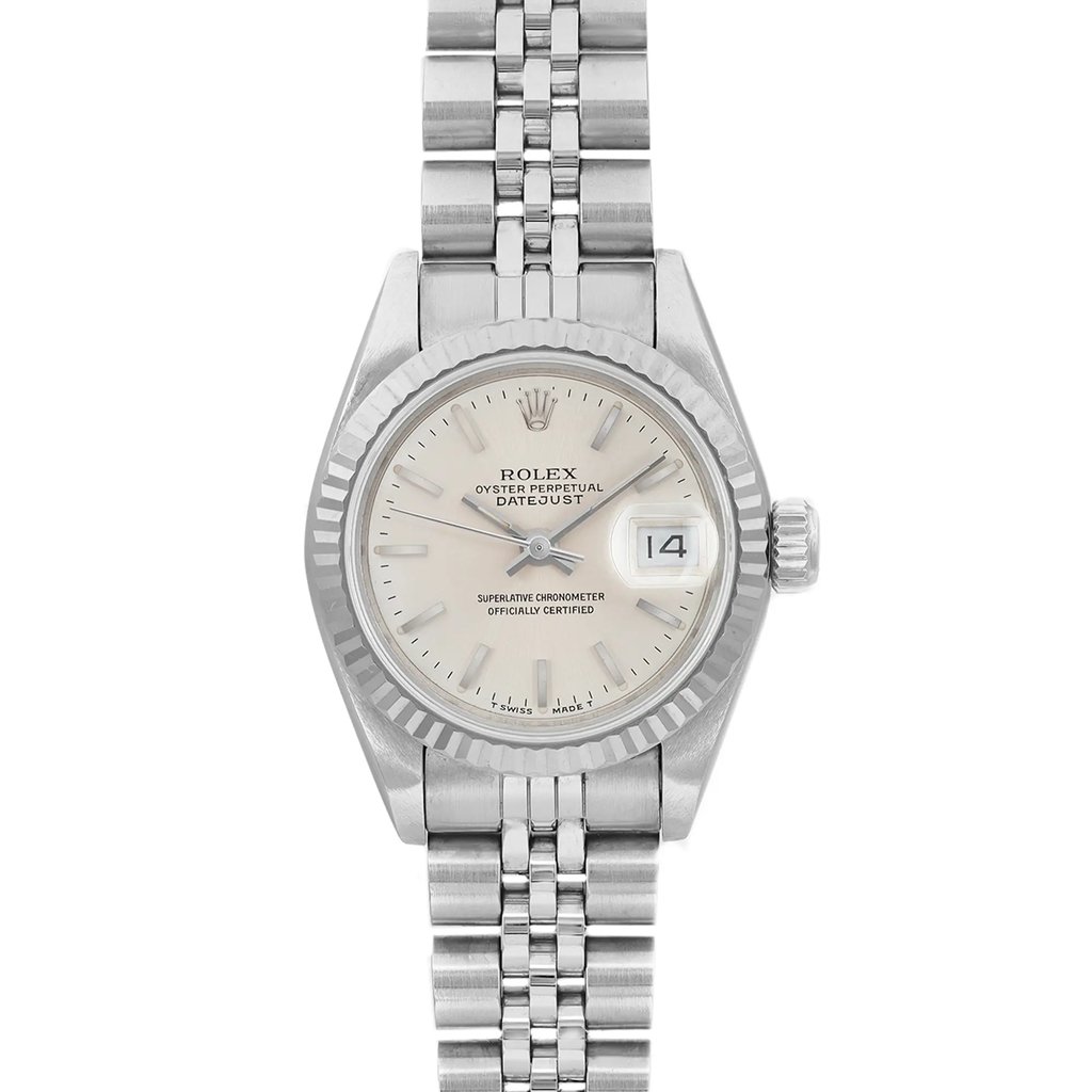 Up Close Front Facing Picture Of Rolex 69174 Stainless Steel Watch Pre Owned Condition