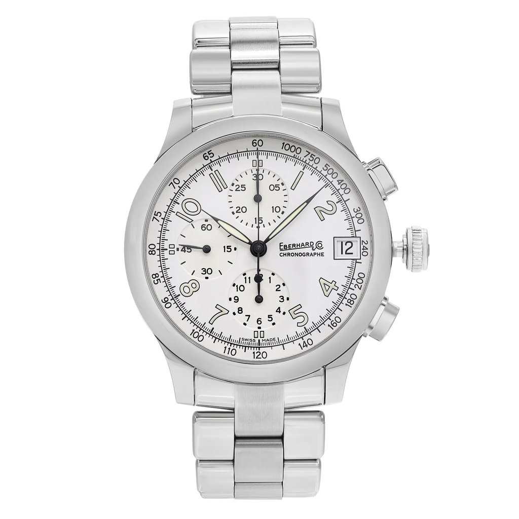 Front Full View Of Eberhard  31051.1 Stainless Steel Watch Unworn Condition Excellent