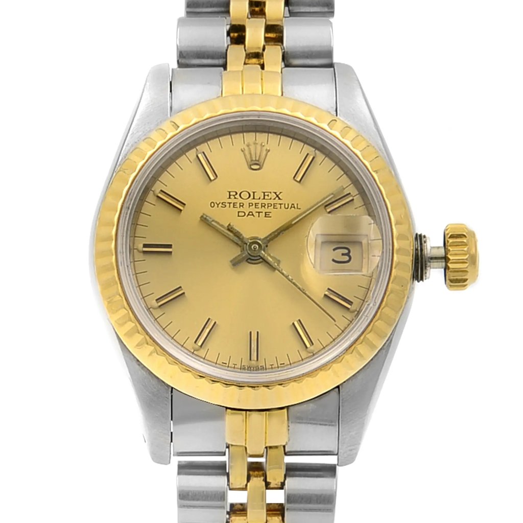 Up Close Front Facing Picture Of Rolex 69173 Stainless Steel Watch Pre Owned Condition