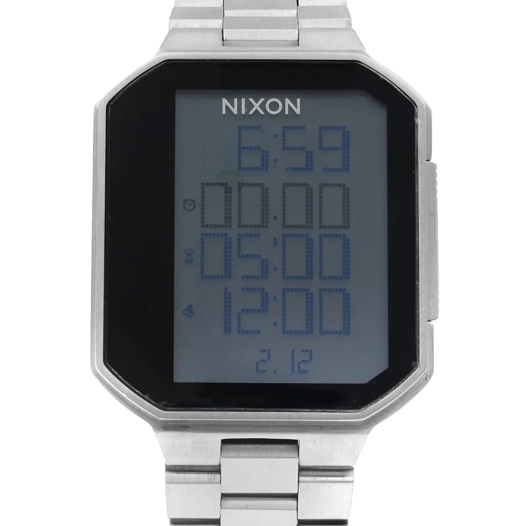 Up Close Front Facing Picture Of Nixon A323-000 Stainless Steel Watch Display Model Condition