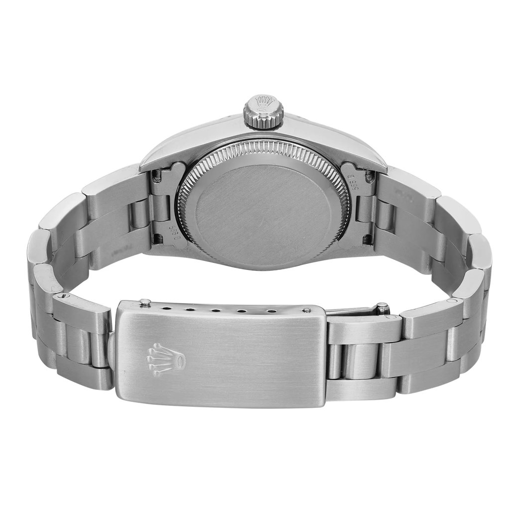 Back View Of Solid Back Case And Closed Stainless Steel Band Of Rolex 67180 Watch Pre Owned Condition