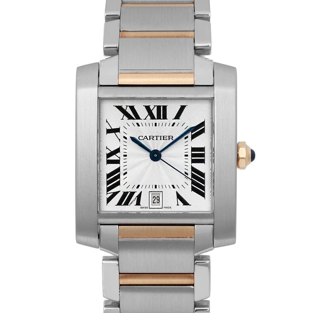 Up Close Front Facing Picture Of Cartier W51005Q4 Stainless Steel Watch Pre Owned Condition