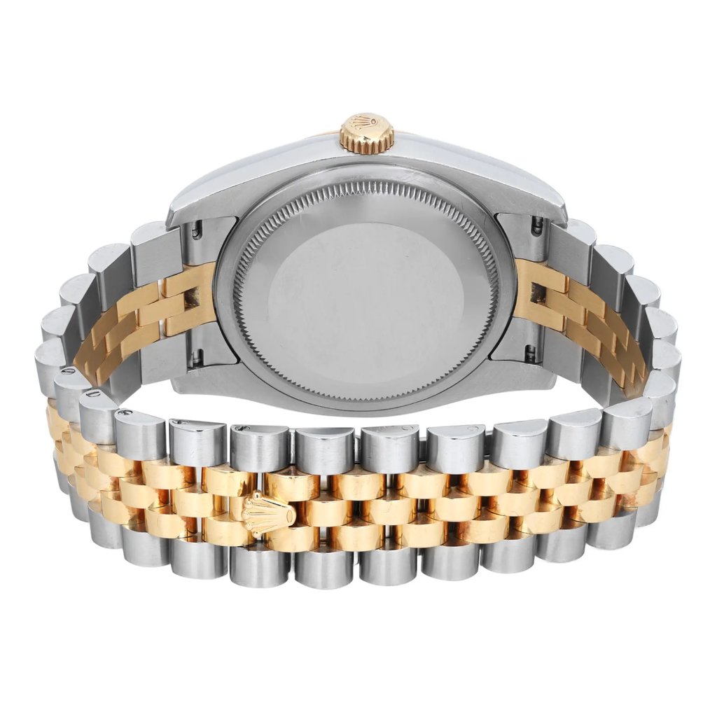Back View Of Screwback Back Case And Closed Stainless Steel,Yellow Gold Band Of Rolex 116233 Watch Pre Owned Condition