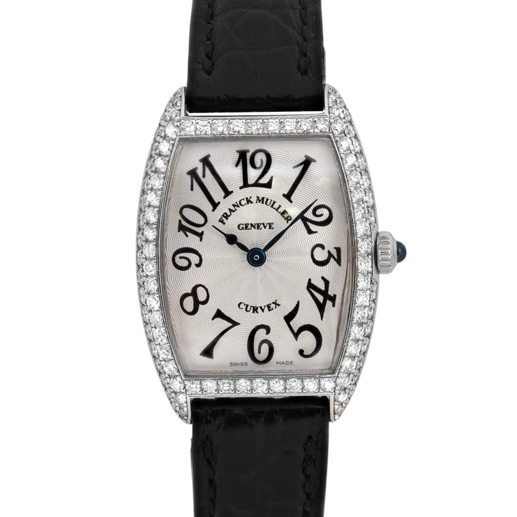 Up Close Front Facing Picture Of Franck Muller 1752 QZ D White Gold Watch Pre Owned Condition