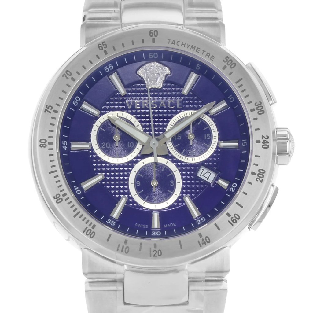 Up Close Front Facing Picture Of Versace VFG120015 Stainless Steel Watch Display Model Condition