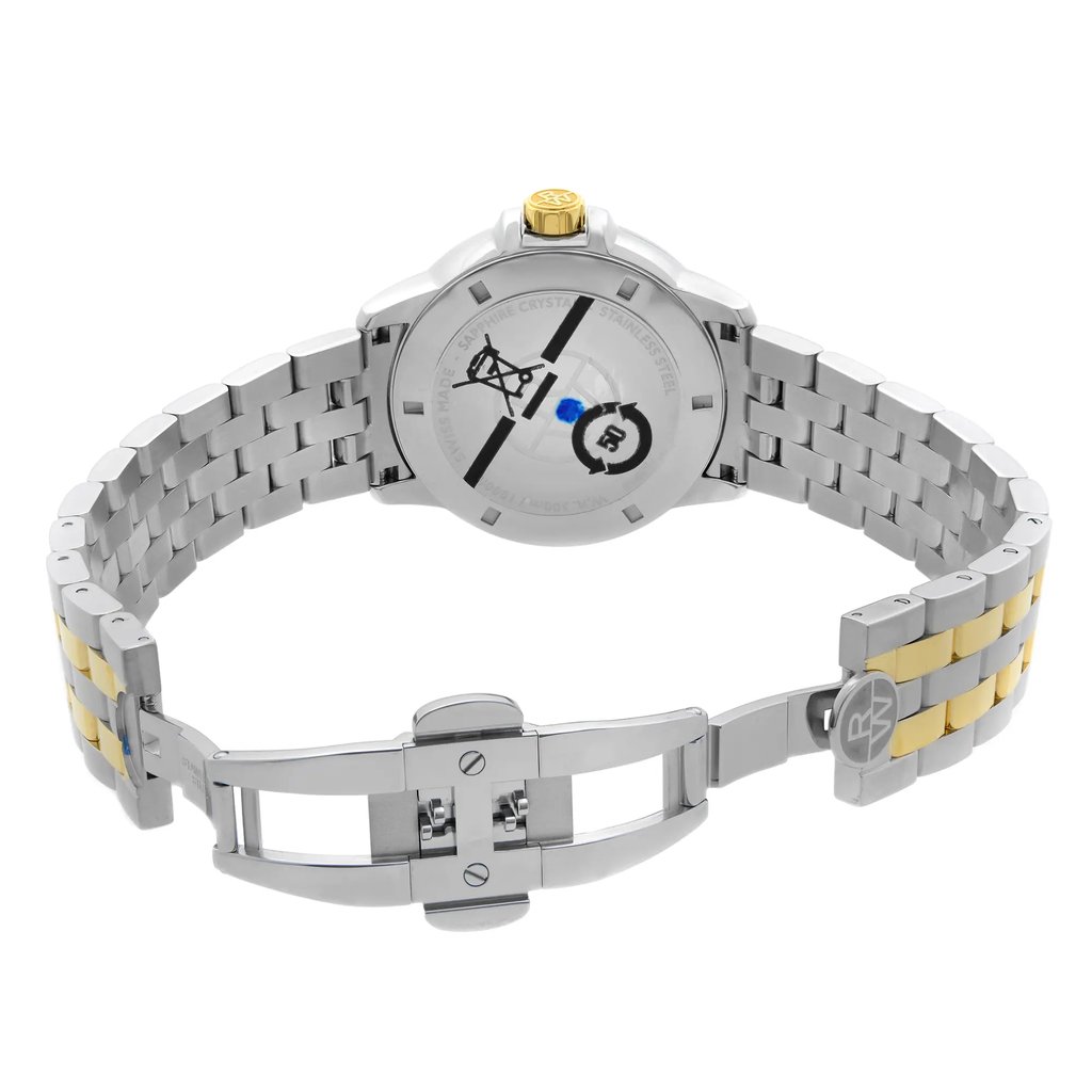 Back View Of Solid Back Case And Open Stainless Steel Band Of RAYMOND WEIL 8160-STP-00508 Watch Display Model Condition