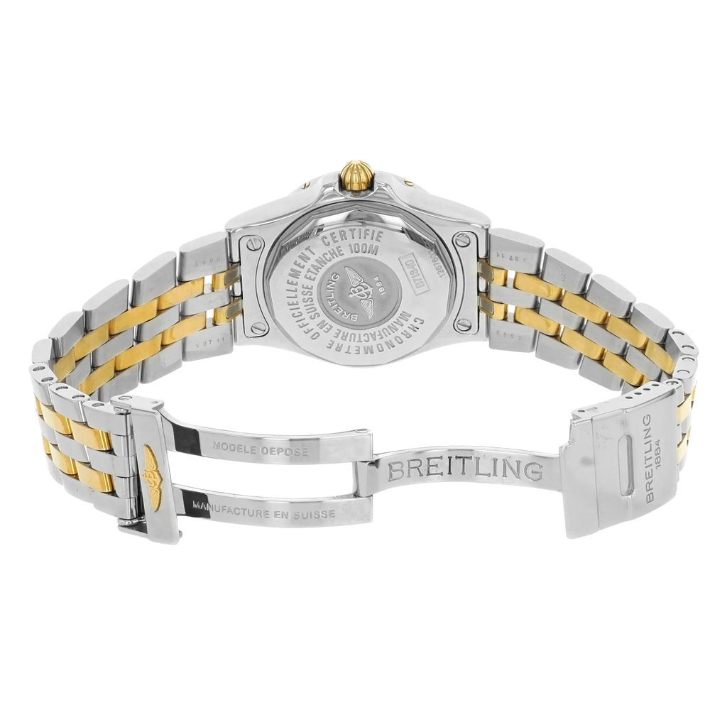Back View Of {Caseback} Back Case And Open Stainless and Solid Gold Band Of Breitling B71340 Watch Pre Owned Condition