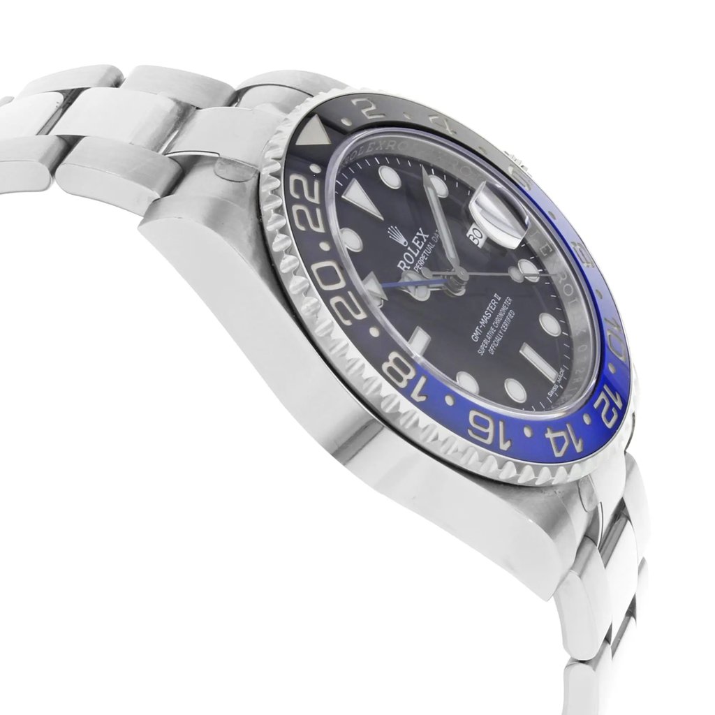 View Of Opposite Crown Facing Side Of Rolex 116710BLNR Stainless Steel Watch Display Model Condition
