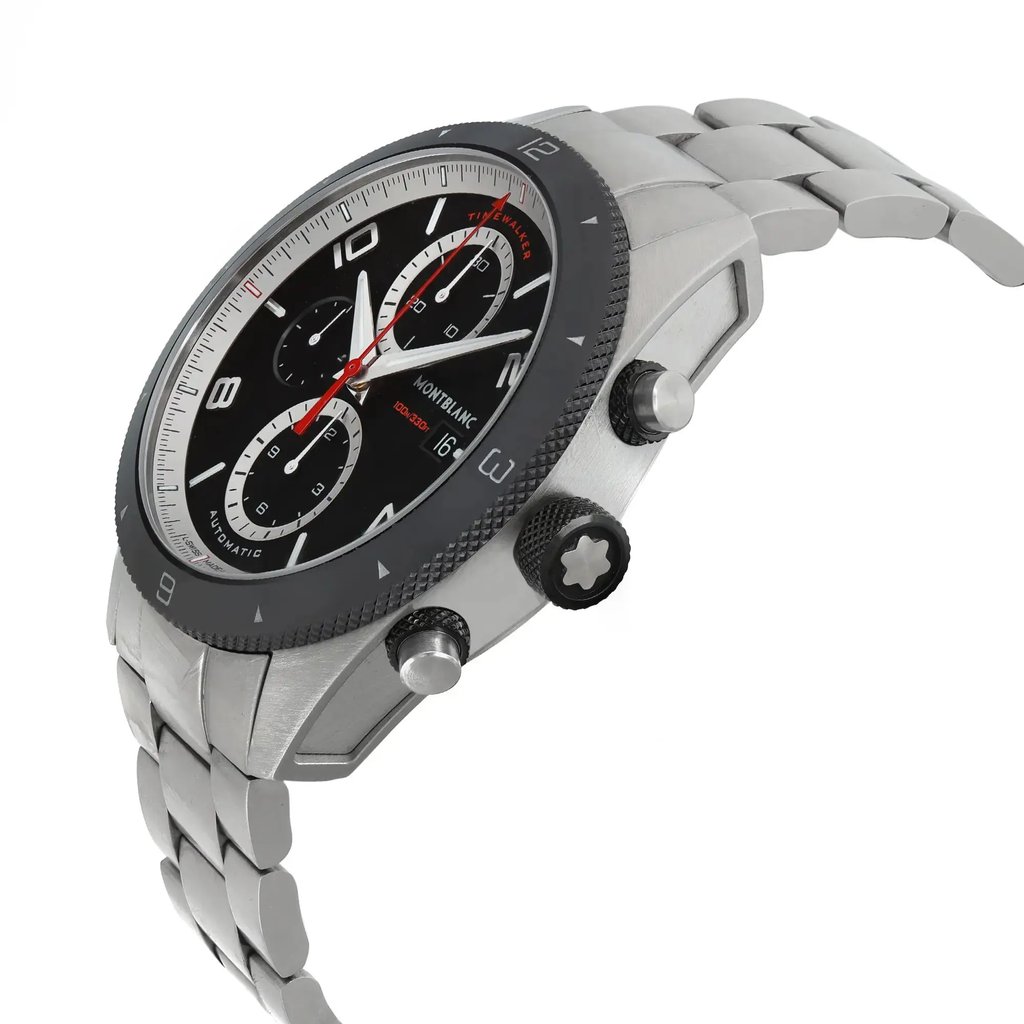 View Of Crown Facing Side Of Montblanc MB116097 Stainless Steel Watch Pre Owned Condition