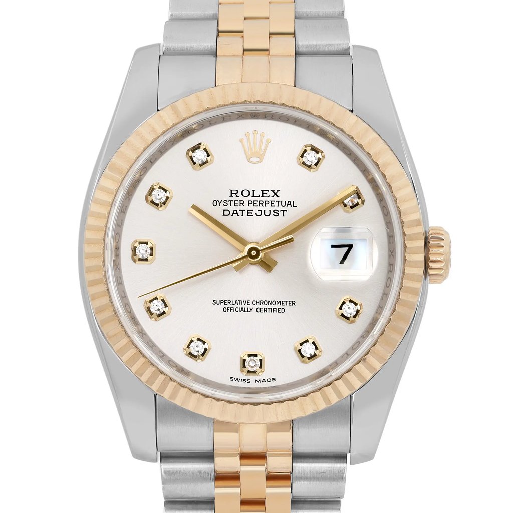 Up Close Front Facing Picture Of Rolex 116233 Stainless Steel Watch Pre Owned Condition