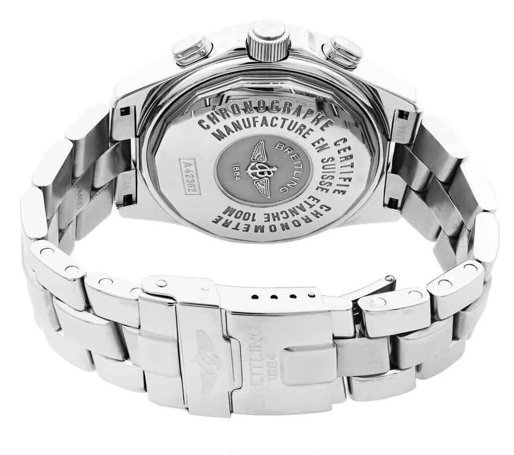 Back View Of {Caseback} Back Case And Closed Stainless Steel Band Of Breitling A42362 Watch Pre Owned Condition
