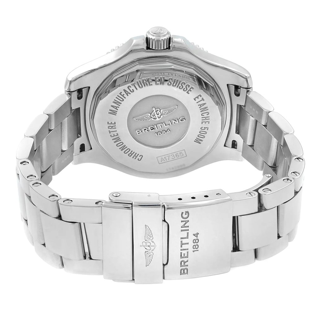Back View Of {Caseback} Back Case And Closed Stainless Steel Band Of Breitling A17365C9/BD67-161A Watch Display Model Condition