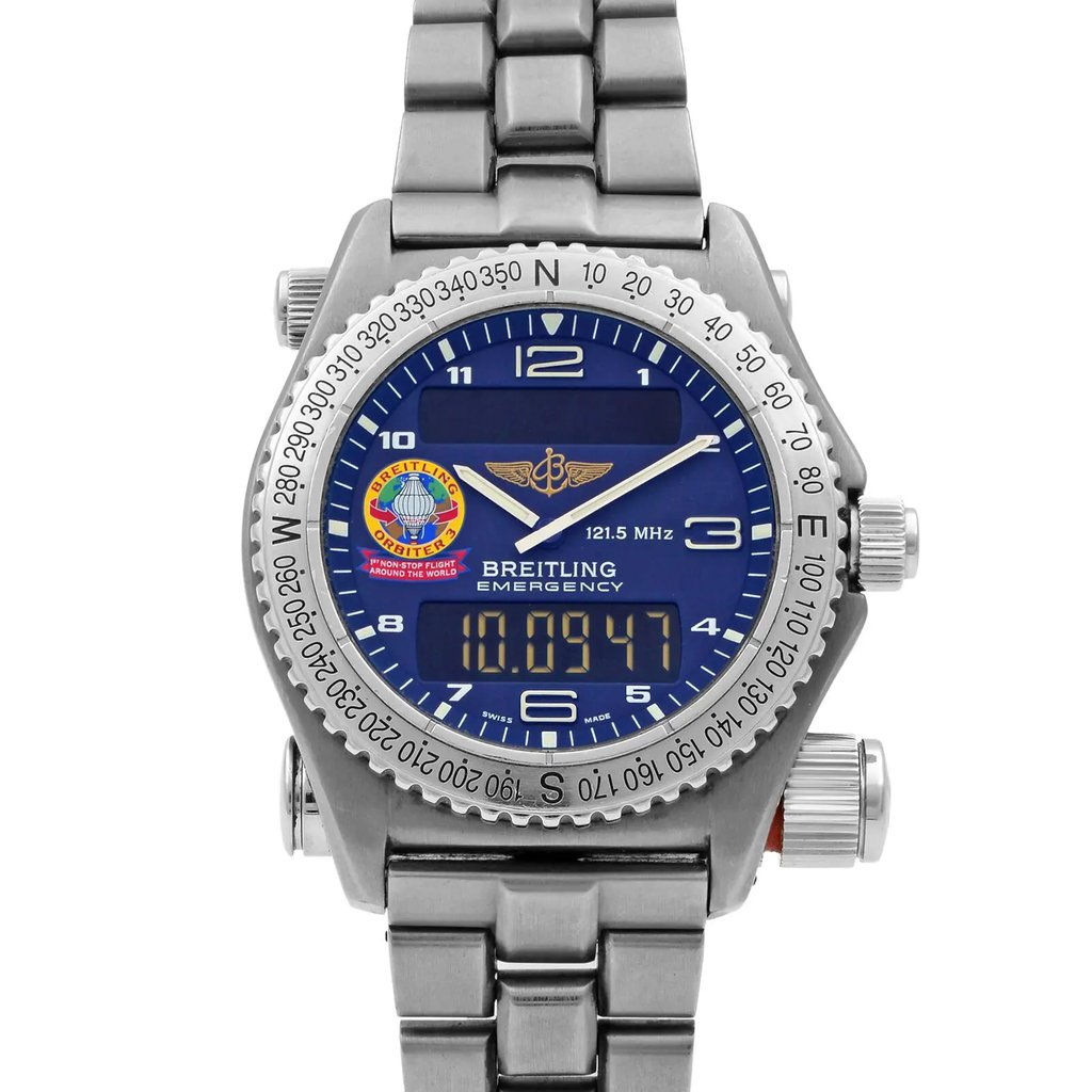 Up Close Front Facing Picture Of Breitling E56321 Titanium Watch Pre Owned Condition