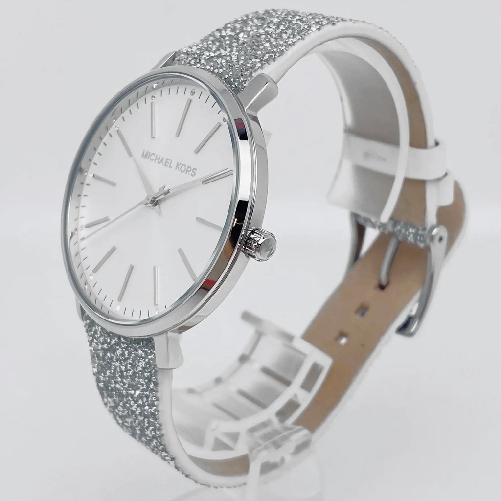View Of Crown Facing Side Of Michael Kors MK2877 Stainless Steel Watch Unworn Condition