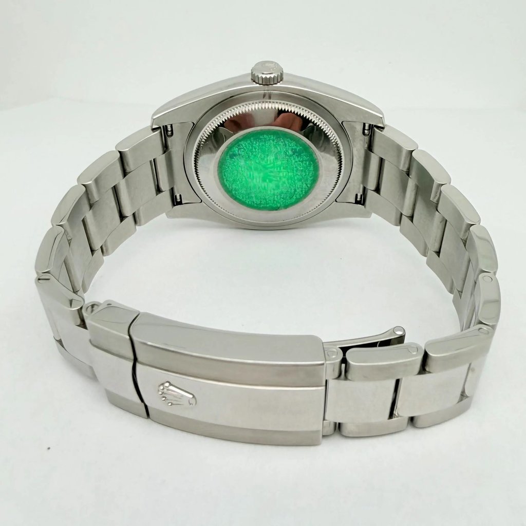 Back View Of Solid Back Case And Closed Stainless Steel Band Of Rolex 116234 Watch Pre Owned Condition