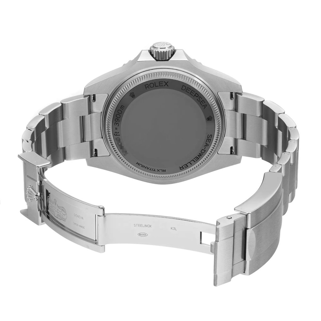 Back View Of Screwback Back Case And Open Stainless Steel Band Of Rolex 136660 Watch New Condition