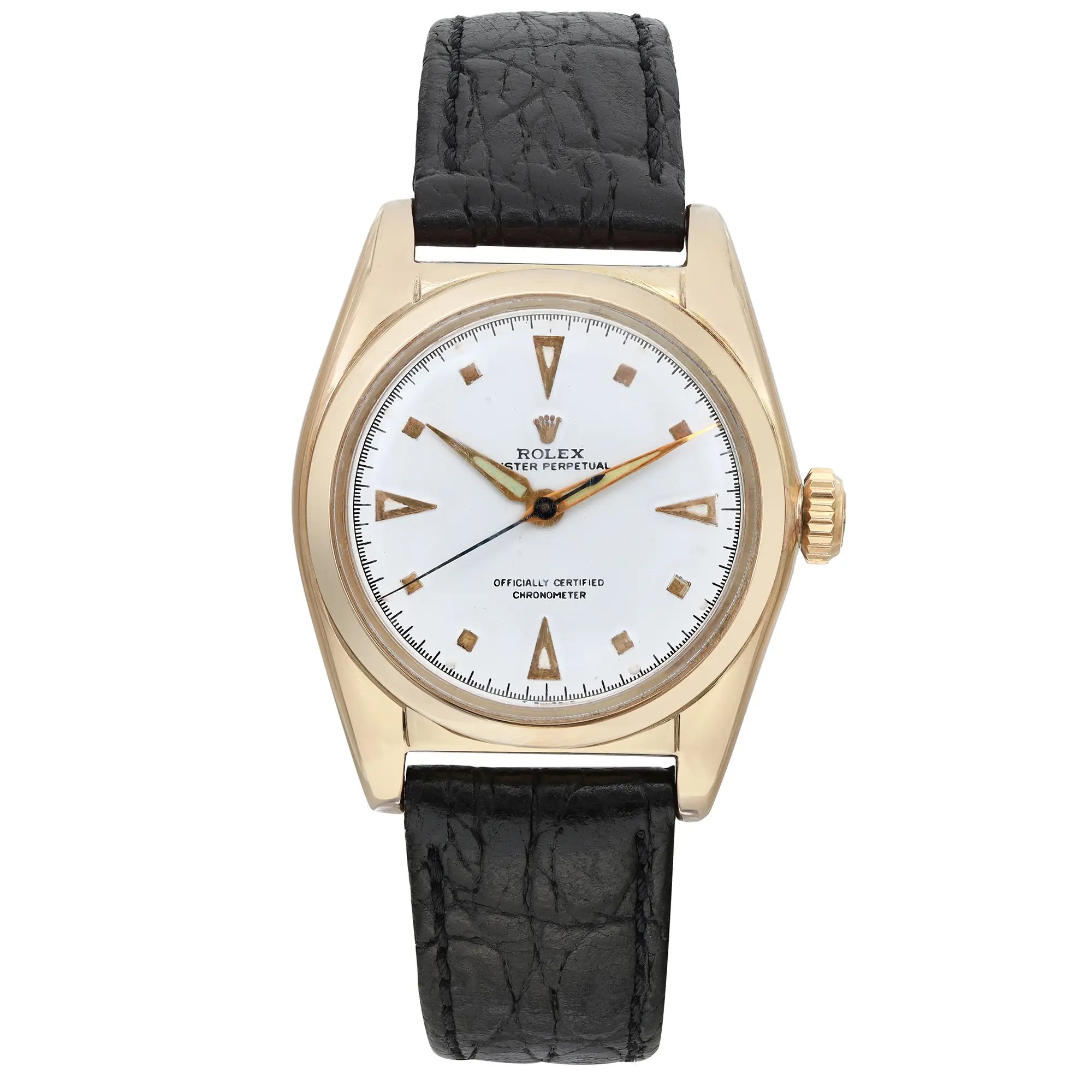 Front Full View Of Rolex 5050 Gold 18kt Watch Pre Owned Condition {Product Condition}