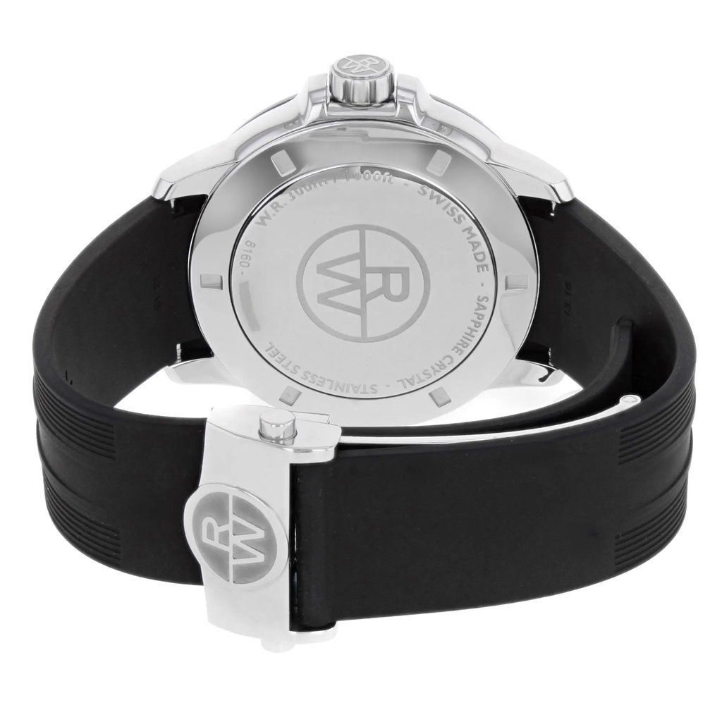 Back View Of Solid Back Case And Closed Rubber Band Of RAYMOND WEIL 8160-SR1-20001 Watch Display Model Condition