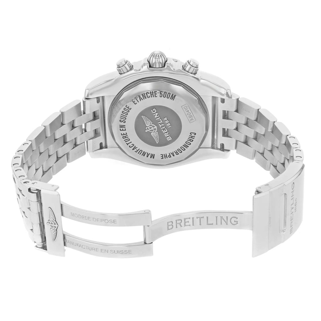 Back View Of {Caseback} Back Case And Open Stainless Steel Band Of Breitling AB041012/C834-383A Watch Display Model Condition