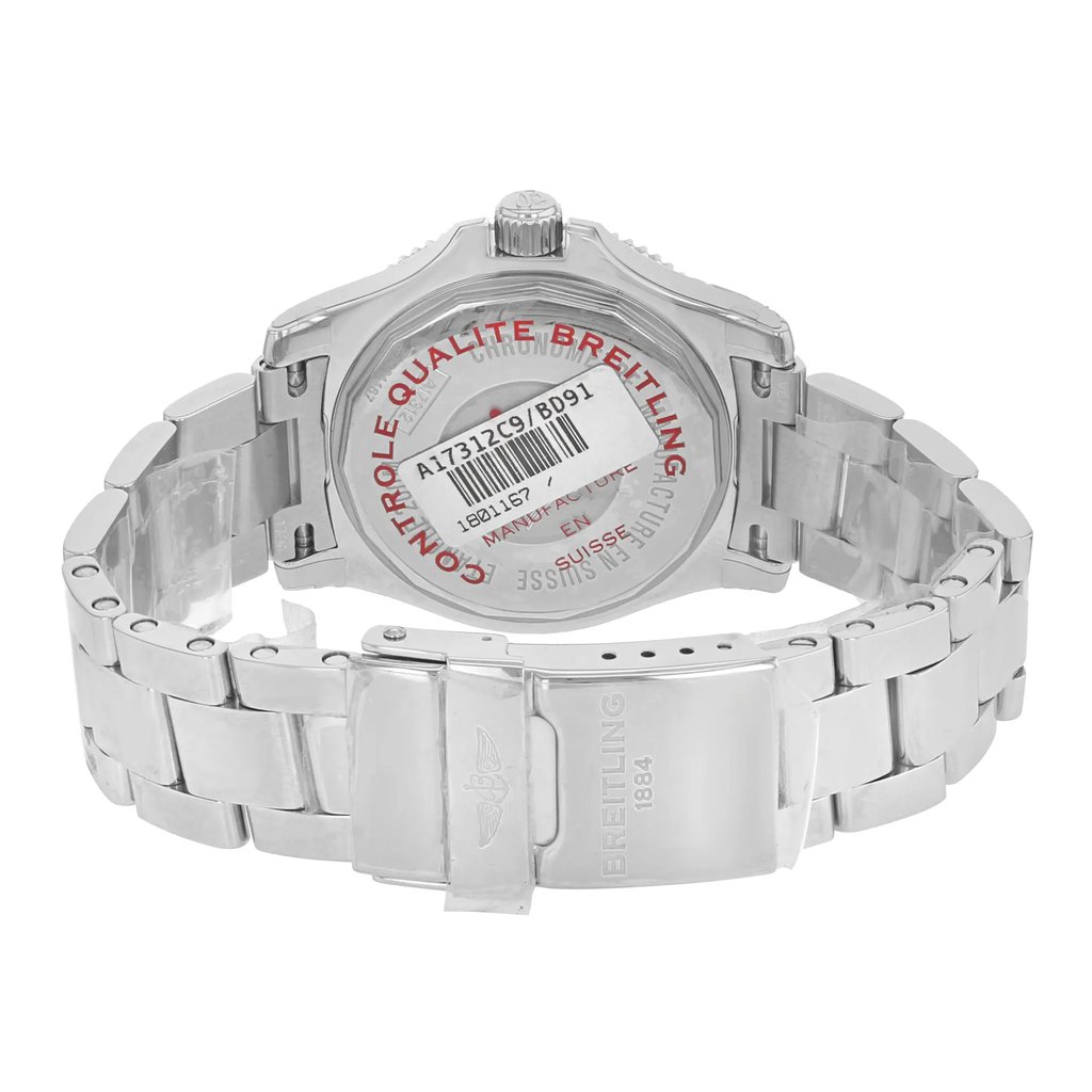 Back View Of {Caseback} Back Case And Closed Stainless Steel Band Of Breitling 36 A17312C9/BD91-179A Watch Display Model Condition
