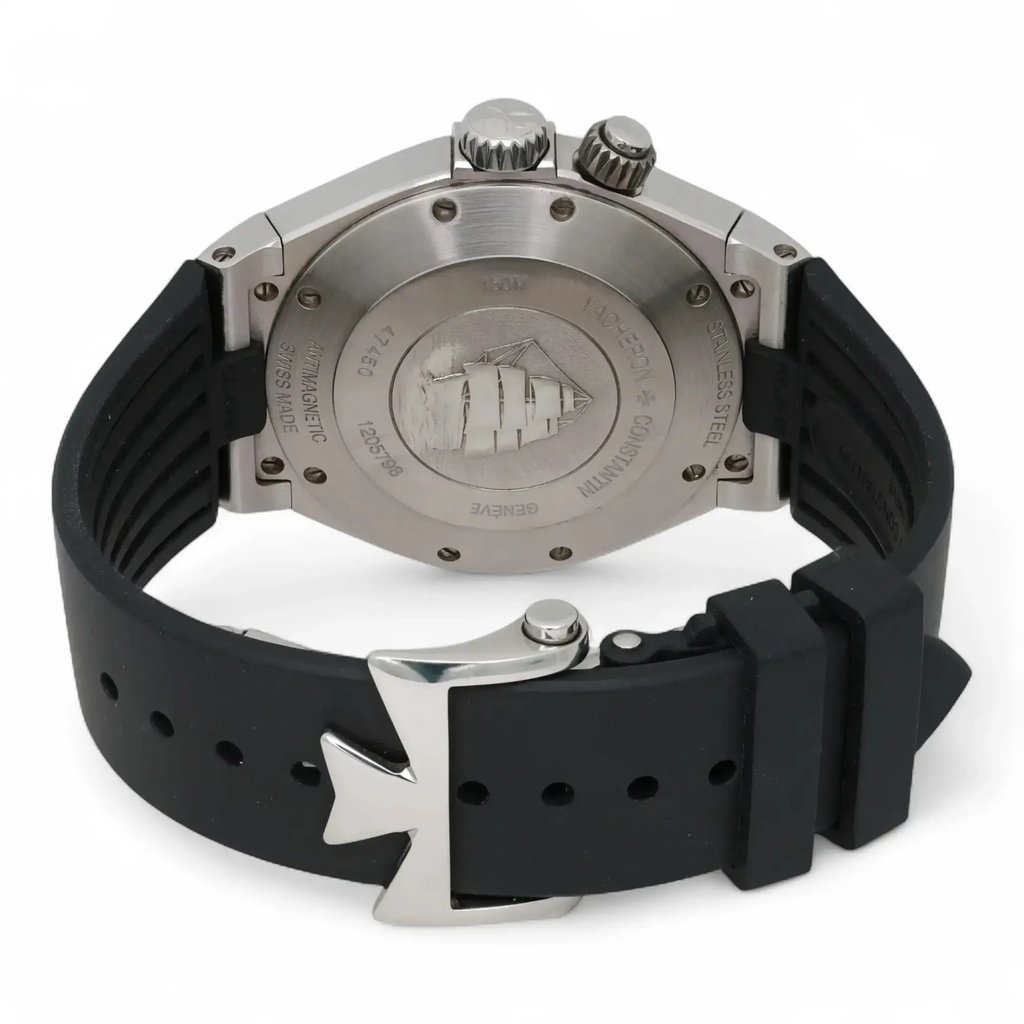 Back View Of Screwback Back Case And Closed Rubber Band Of Vacheron Constantin 47450/000W-9511 Watch Pre Owned Condition