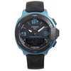 An image of a Wristwatch by Tissot. This Display Model item is designed for Men, featuring a Dress/Formal style. It has a Quartz movement and an Analog & Digital display with a Black dial color. The indices include 12-Hour Dial,Arabic Numerals. The band is made of Rubber and the case is made of Aluminum. The watch has a Round shape with a case size of 42 mm and a case thickness of 14 mm.