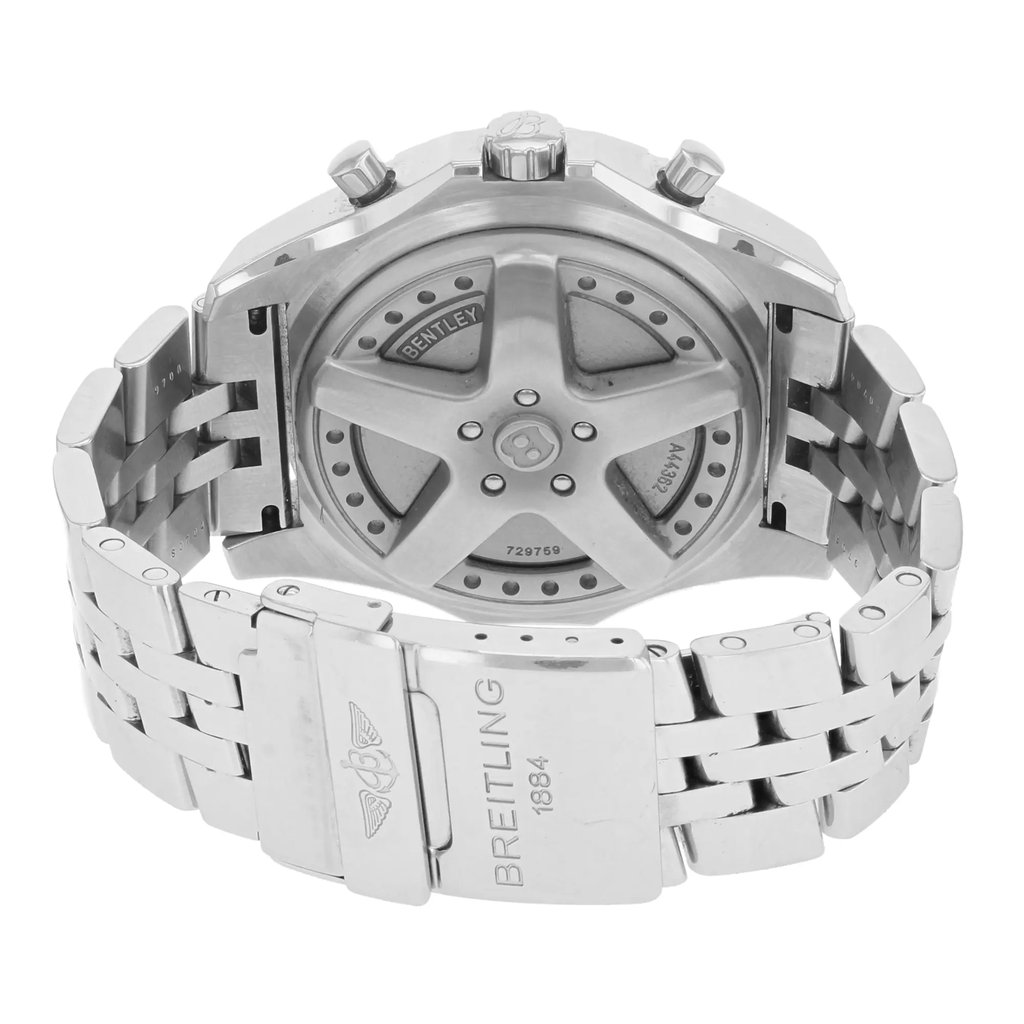 Back View Of {Caseback} Back Case And Closed Stainless Steel Band Of Breitling A4436212/Q504-970A Watch Pre Owned Condition