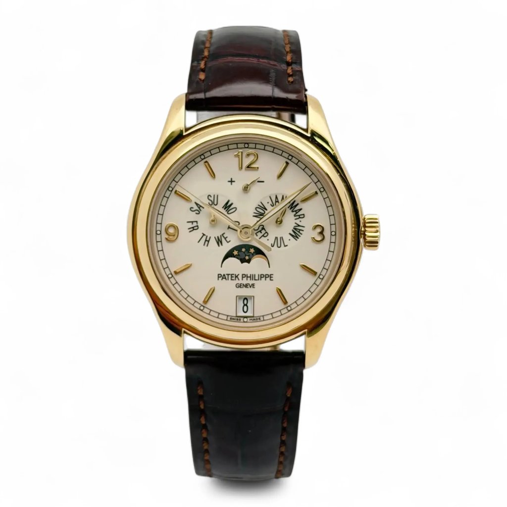 Front Full View Of Patek Philippe 5146J-001 Yellow Gold Watch Pre Owned Condition Good