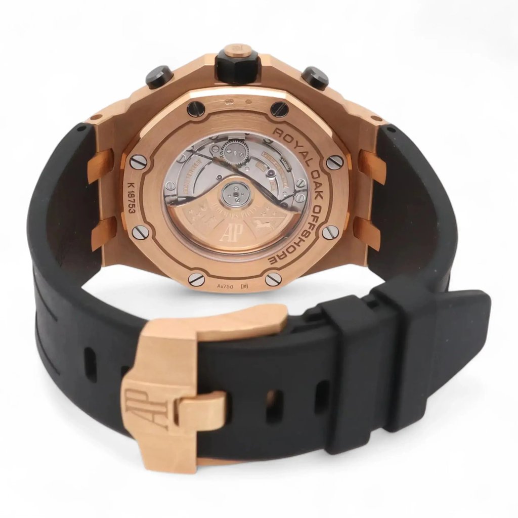 Back View Of Screwback Back Case And Closed Rubber Band Of Audemars Piguet 26470OR.OO.A125CR.01 Watch Pre Owned Condition