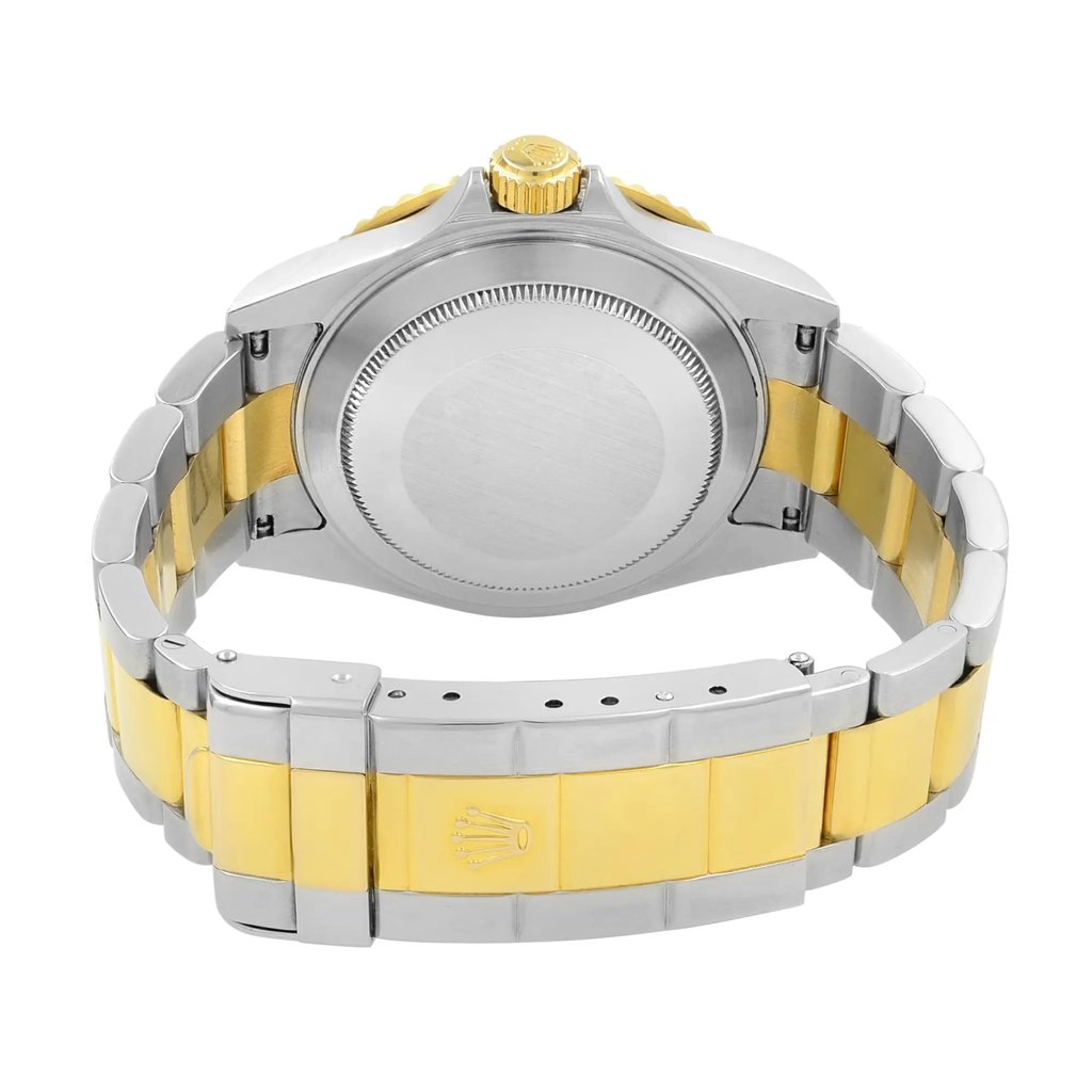 Back View Of Solid Back Case And Closed Stainless Steel,Gold Band Of Rolex 16613 T Watch Pre Owned Condition