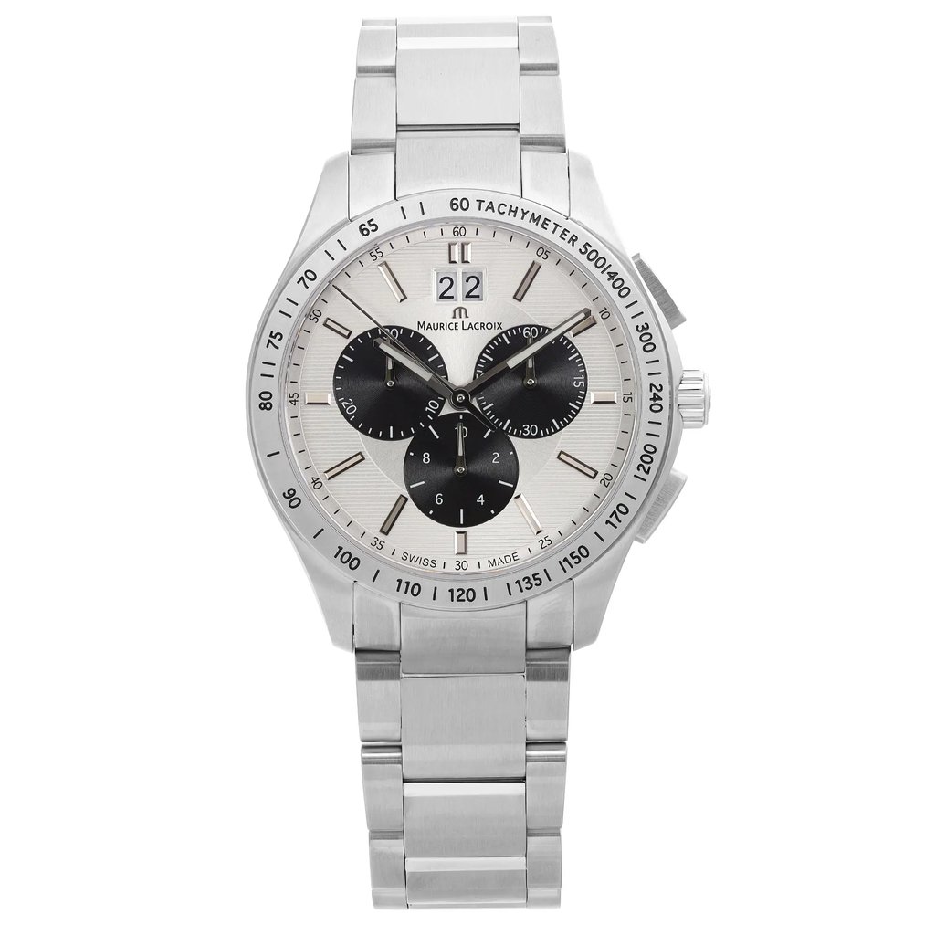 Front Full View Of Maurice Lacroix MI1028-SS002-130 Stainless Steel Watch Unworn Condition Excellent