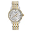 An image of a Wristwatch by Tissot. This Display Model item is designed for Men, featuring a Casual,Dress/Formal style. It has a Quartz movement and an Analog display with a Silver dial color. The indices include 12-Hour Dial,Non-Numeric Hour Marks,Roman Numerals,Stick Indexes. The band is made of Stainless Steel and the case is made of Stainless Steel. The watch has a Round shape with a case size of 40 mm and a case thickness of 9 mm.