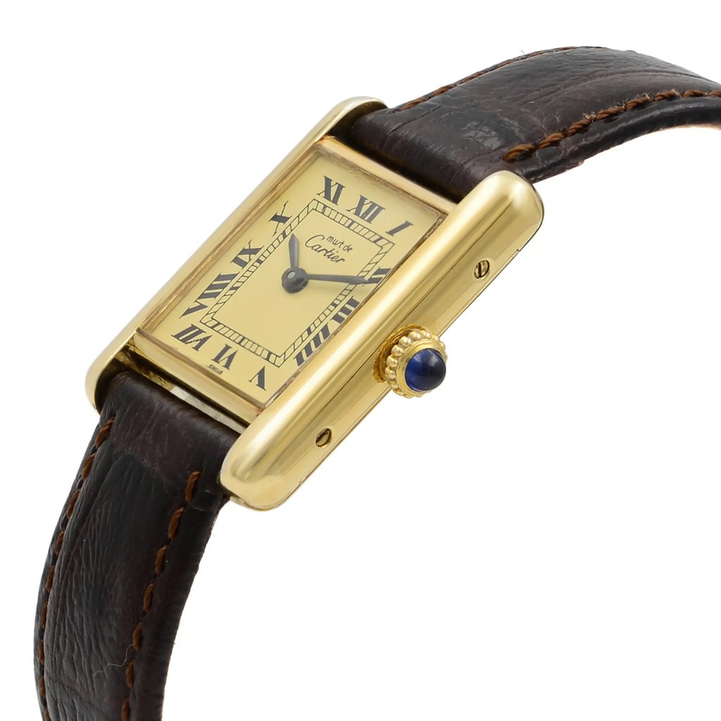 View Of Crown Facing Side Of Cartier NA Silver Watch Pre Owned Condition