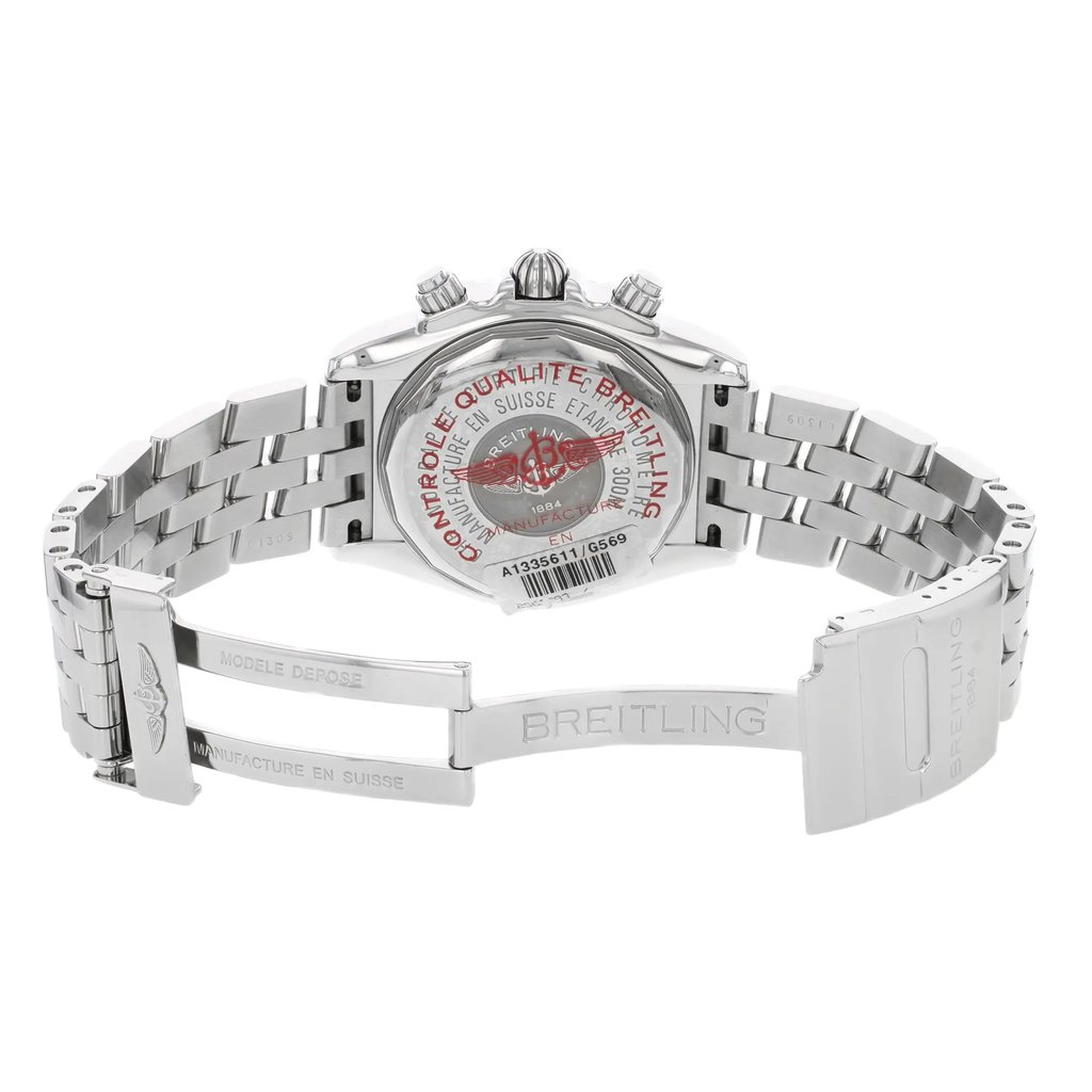 Back View Of {Caseback} Back Case And Open Stainless Steel Band Of Breitling A1335611/G569-SS Watch Display Model Condition