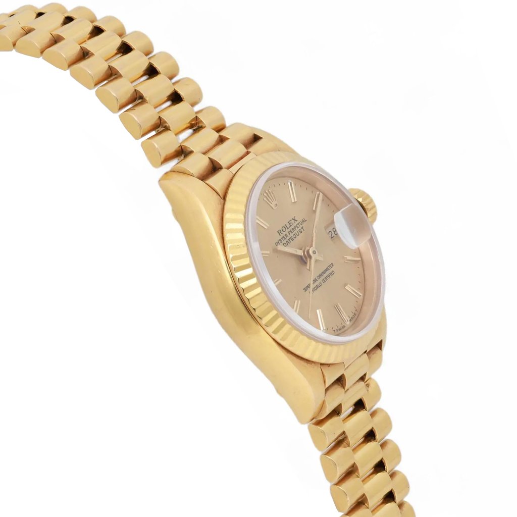 View Of Opposite Crown Facing Side Of Rolex 69178 Yellow Gold Watch Pre Owned Condition